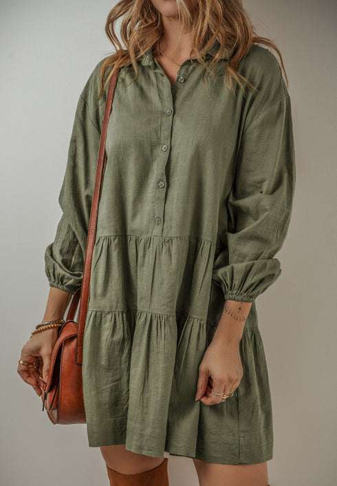 tiered-collared-neck-balloon-sleeve-shirt-dress OhSoStyled - Sophia's Style-2